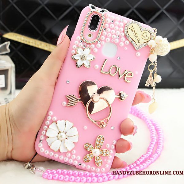 Hoesje Huawei P Smart+ Strass Hanger Anti-fall, Hoes Huawei P Smart+ Bescherming Roze