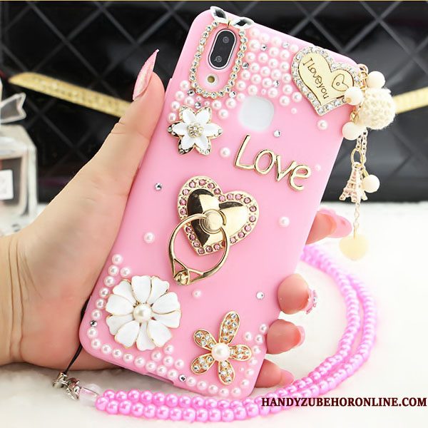 Hoesje Huawei P Smart+ Strass Hanger Anti-fall, Hoes Huawei P Smart+ Bescherming Roze