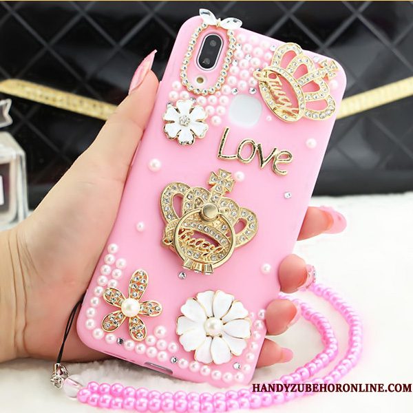 Hoesje Huawei P Smart+ Strass Hanger Anti-fall, Hoes Huawei P Smart+ Bescherming Roze