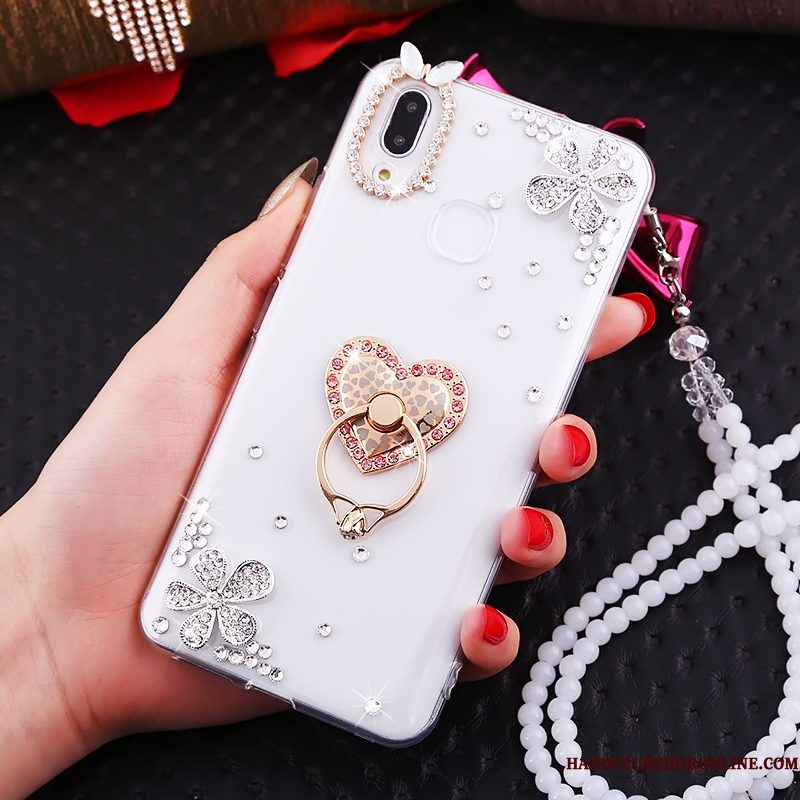 Hoesje Huawei P Smart+ Strass Kraal Ketting Wit, Hoes Huawei P Smart+ Ring Net Red