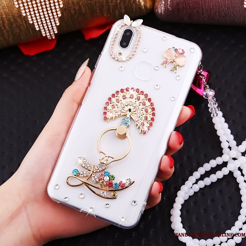 Hoesje Huawei P Smart+ Strass Kraal Ketting Wit, Hoes Huawei P Smart+ Ring Net Red