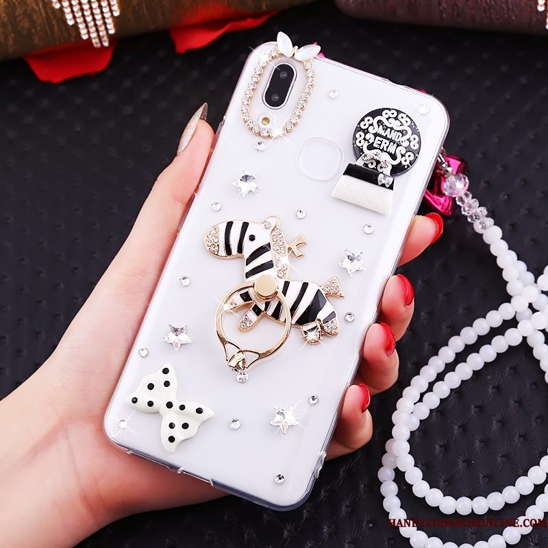 Hoesje Huawei P Smart+ Strass Kraal Ketting Wit, Hoes Huawei P Smart+ Ring Net Red