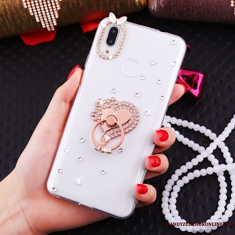 Hoesje Huawei P Smart+ Strass Kraal Ketting Wit, Hoes Huawei P Smart+ Ring Net Red