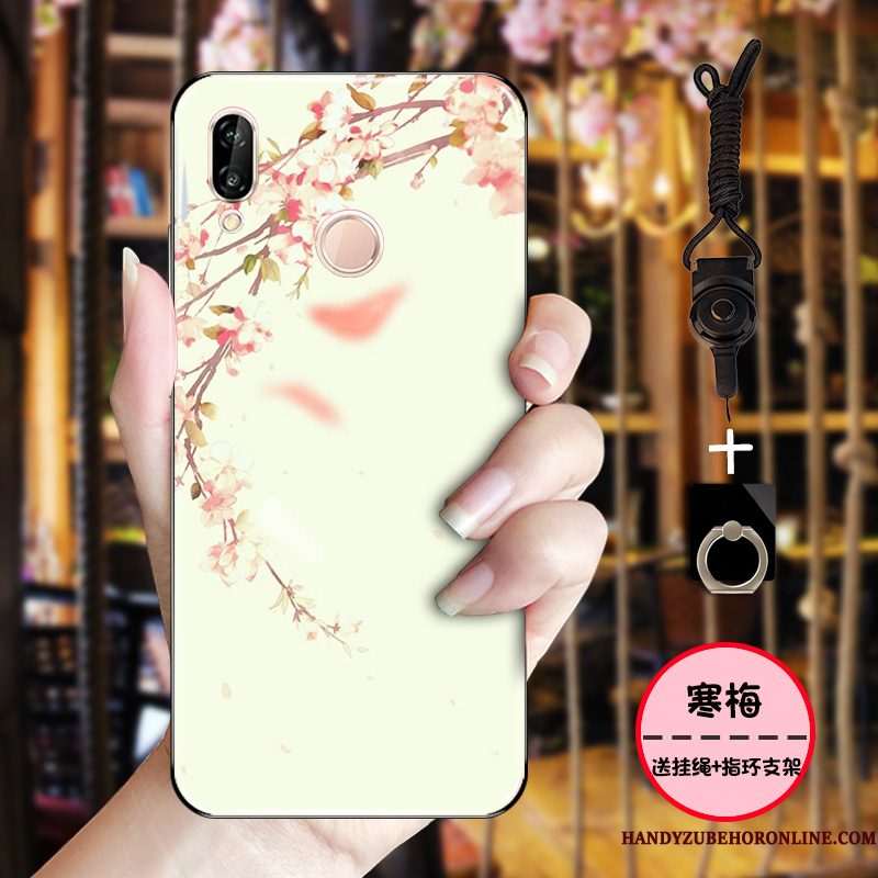 Hoesje Huawei P Smart+ Zacht Eenvoudige Inkt, Hoes Huawei P Smart+ Bescherming Chinese Stijl Roze