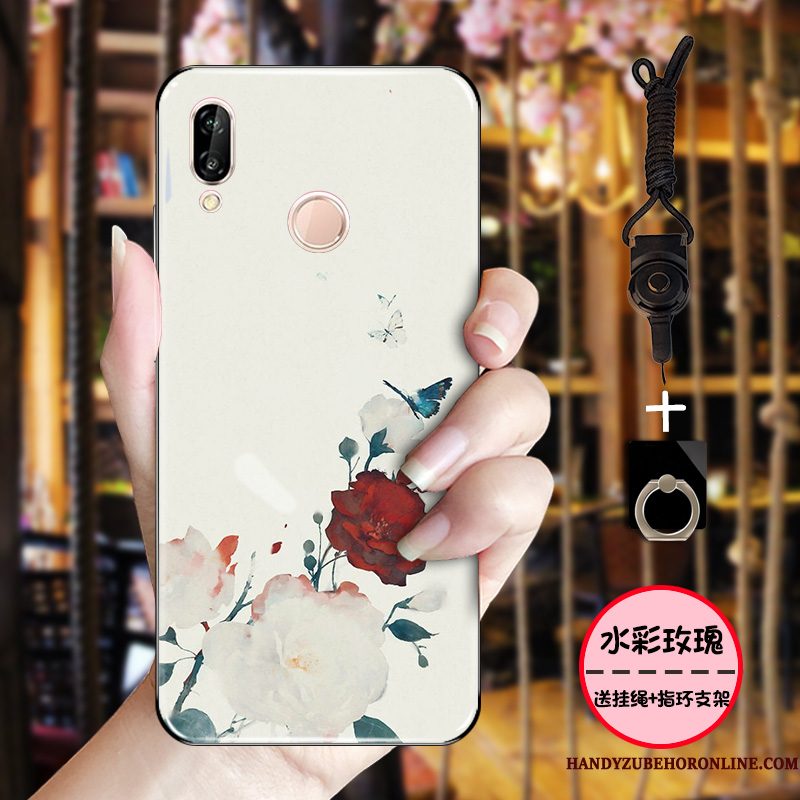 Hoesje Huawei P Smart+ Zacht Eenvoudige Inkt, Hoes Huawei P Smart+ Bescherming Chinese Stijl Roze