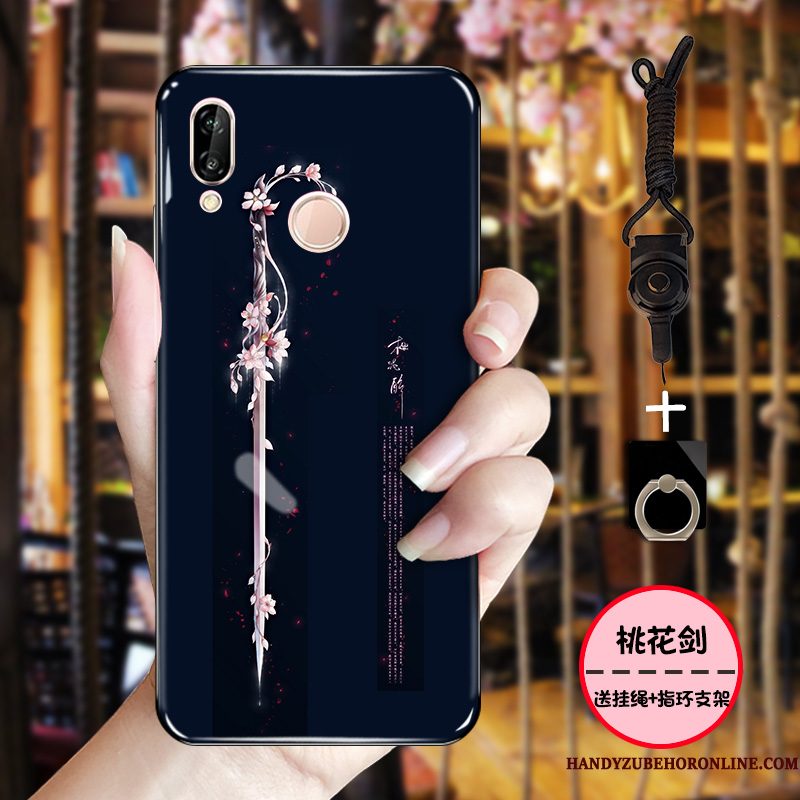 Hoesje Huawei P Smart+ Zacht Eenvoudige Inkt, Hoes Huawei P Smart+ Bescherming Chinese Stijl Roze