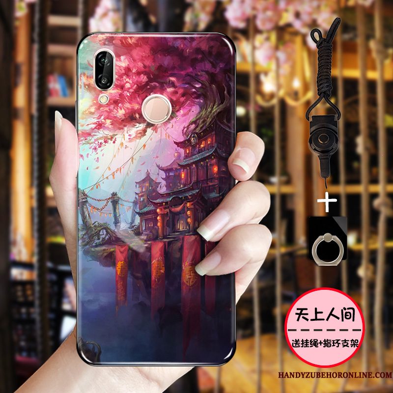 Hoesje Huawei P Smart+ Zacht Eenvoudige Inkt, Hoes Huawei P Smart+ Bescherming Chinese Stijl Roze