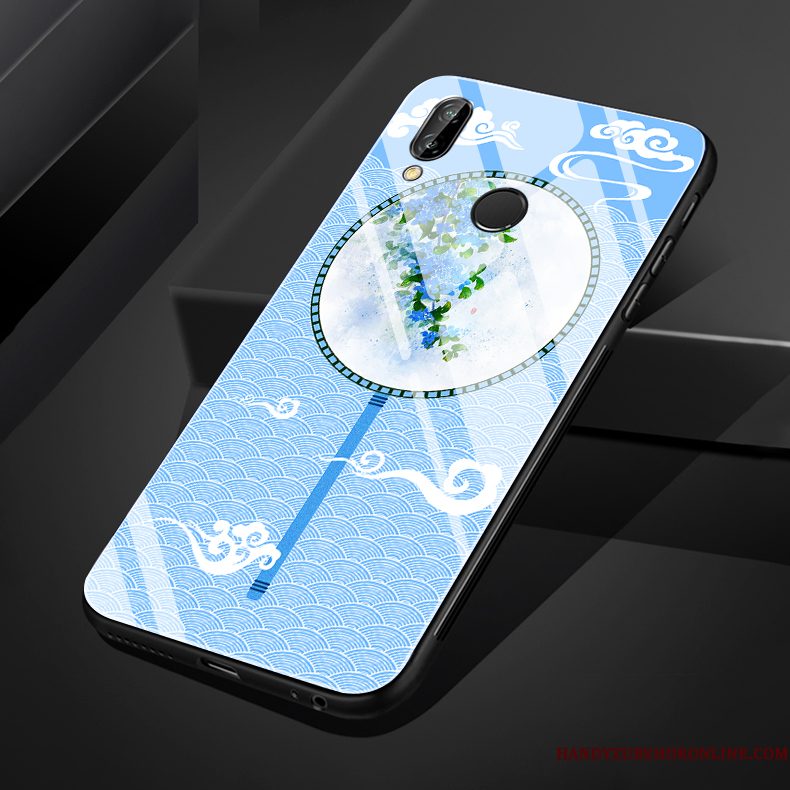 Hoesje Huawei P Smart+ Zakken Chinese Stijl Blauw, Hoes Huawei P Smart+ Siliconen Bloemen Zwart
