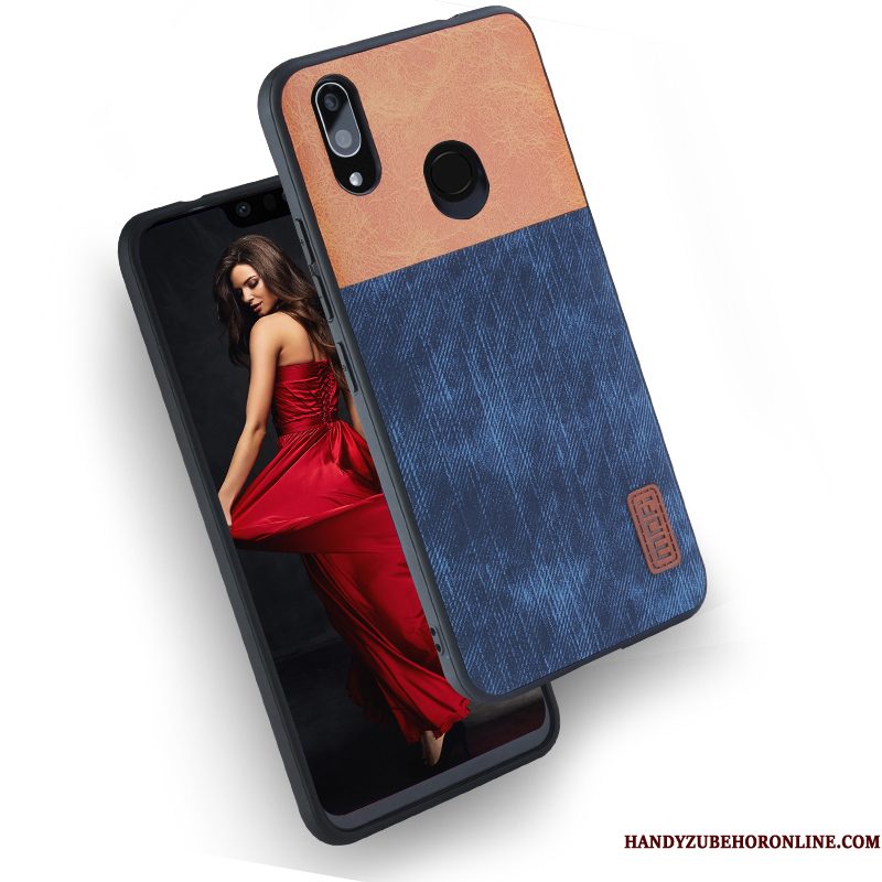 Hoesje Huawei P Smart+ Zakken Trendy Merktelefoon, Hoes Huawei P Smart+ Bescherming Blauw Persoonlijk