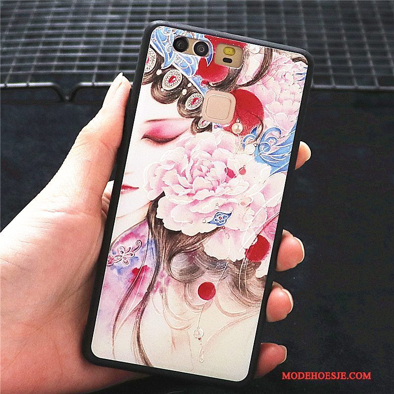 Hoesje Huawei P10 Kleur Chinese Stijl Anti-fall, Hoes Huawei P10 Scheppend Schrobben Hua Dan