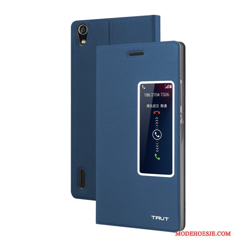 Hoesje Huawei P10 Leer Donkerblauw Anti-fall, Hoes Huawei P10 Zakken Telefoon