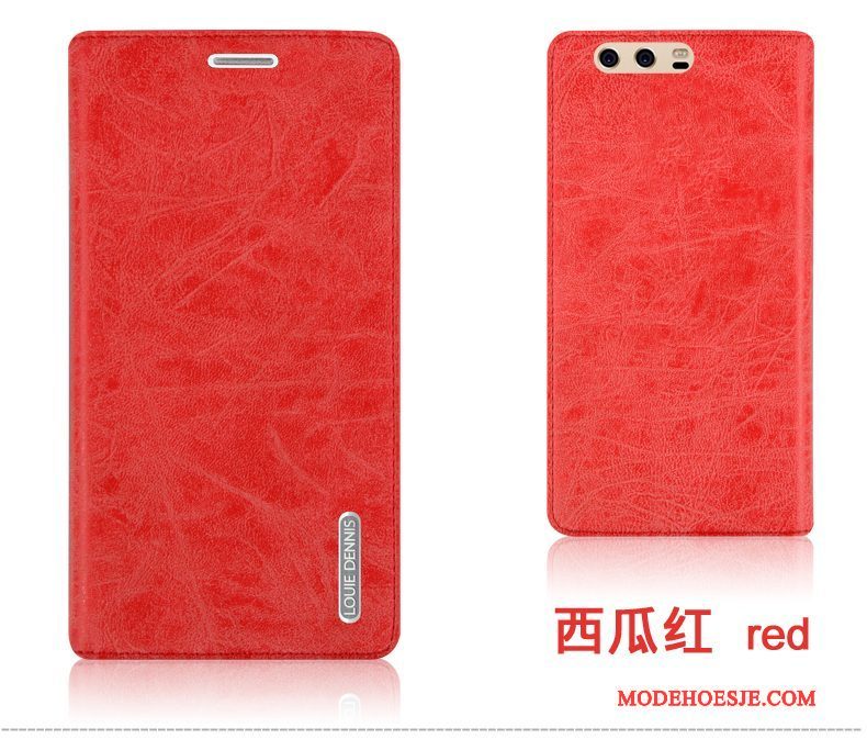 Hoesje Huawei P10 Leer Telefoon Achterklep, Hoes Huawei P10 Folio Rood Anti-fall