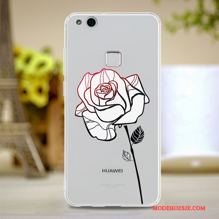 Hoesje Huawei P10 Lite Zacht Telefoon Jeugd, Hoes Huawei P10 Lite Bescherming Doorzichtig Rood