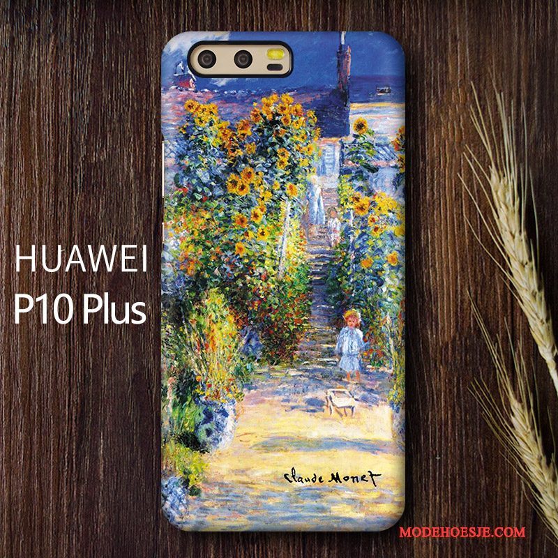 Hoesje Huawei P10 Plus Kleur Olieverfschilderijtelefoon, Hoes Huawei P10 Plus Vintage Anti-fall Kunst