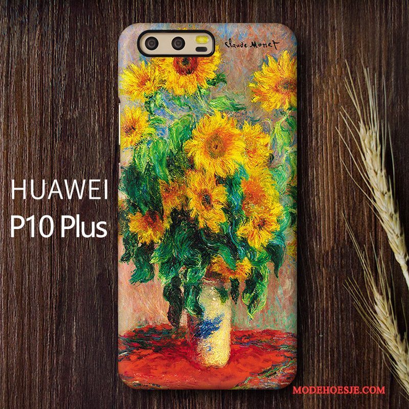 Hoesje Huawei P10 Plus Kleur Olieverfschilderijtelefoon, Hoes Huawei P10 Plus Vintage Anti-fall Kunst