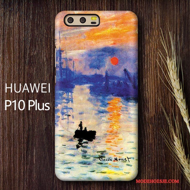 Hoesje Huawei P10 Plus Kleur Olieverfschilderijtelefoon, Hoes Huawei P10 Plus Vintage Anti-fall Kunst