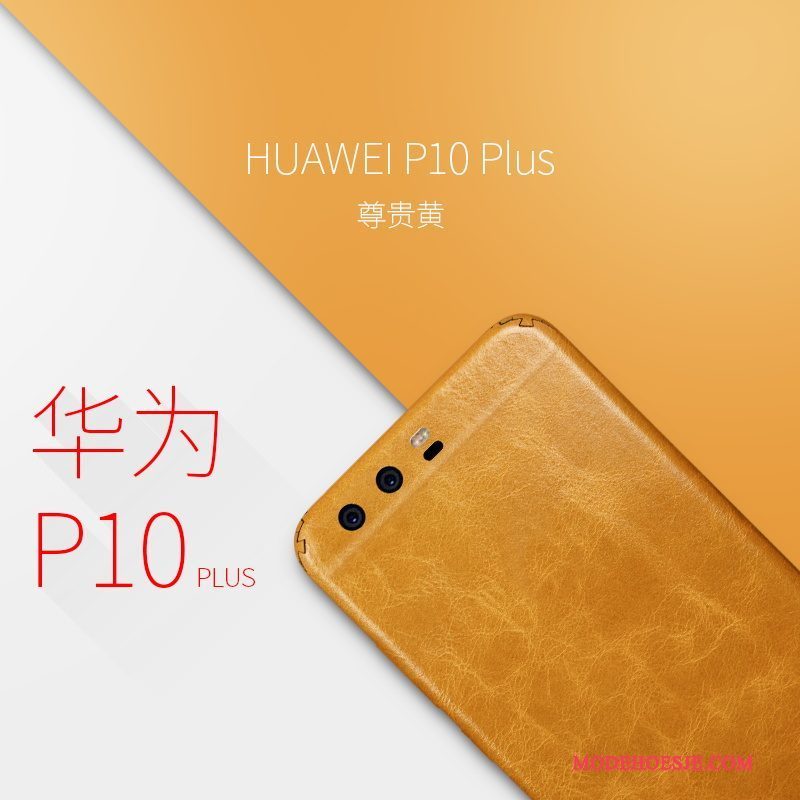 Hoesje Huawei P10 Plus Leer Geel Skärmskydd, Hoes Huawei P10 Plus Bescherming Duntelefoon