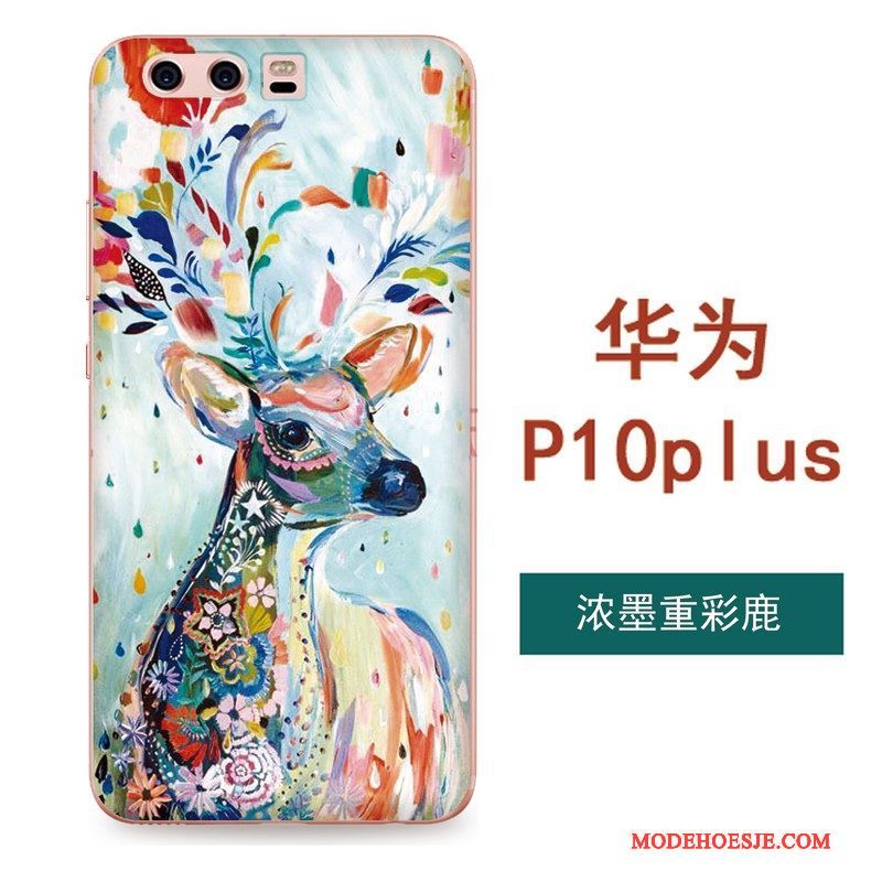 Hoesje Huawei P10 Plus Reliëf Chinese Stijl Kunst, Hoes Huawei P10 Plus Zacht Hanger Zwart