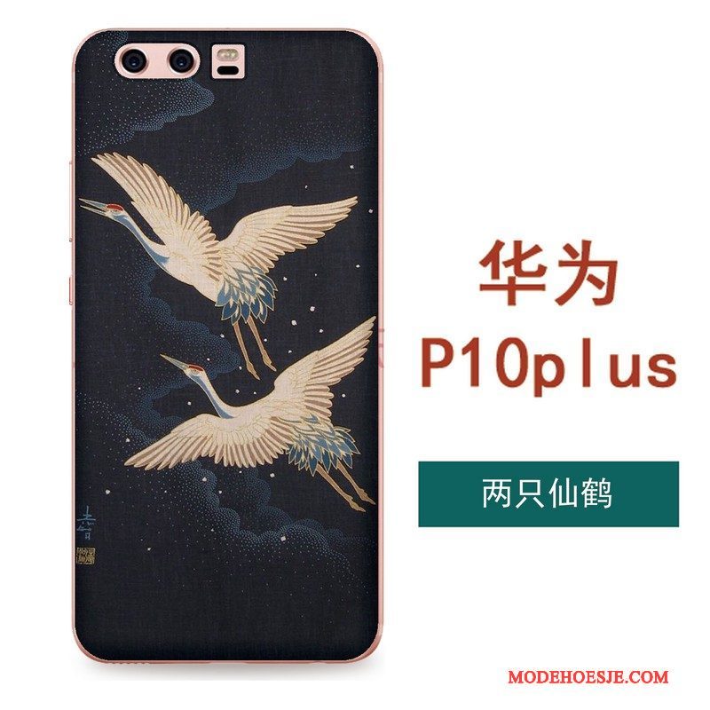 Hoesje Huawei P10 Plus Reliëf Chinese Stijl Kunst, Hoes Huawei P10 Plus Zacht Hanger Zwart