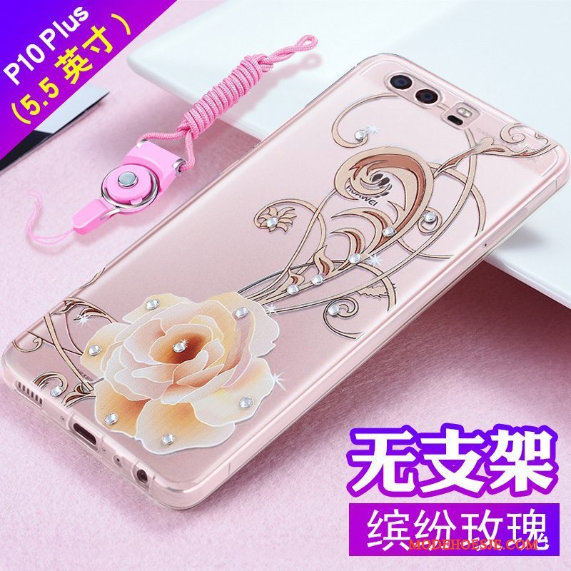 Hoesje Huawei P10 Plus Zacht Anti-fall Roze, Hoes Huawei P10 Plus Strass Telefoon Trend