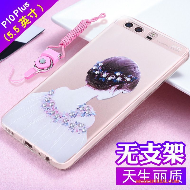 Hoesje Huawei P10 Plus Zacht Anti-fall Roze, Hoes Huawei P10 Plus Strass Telefoon Trend