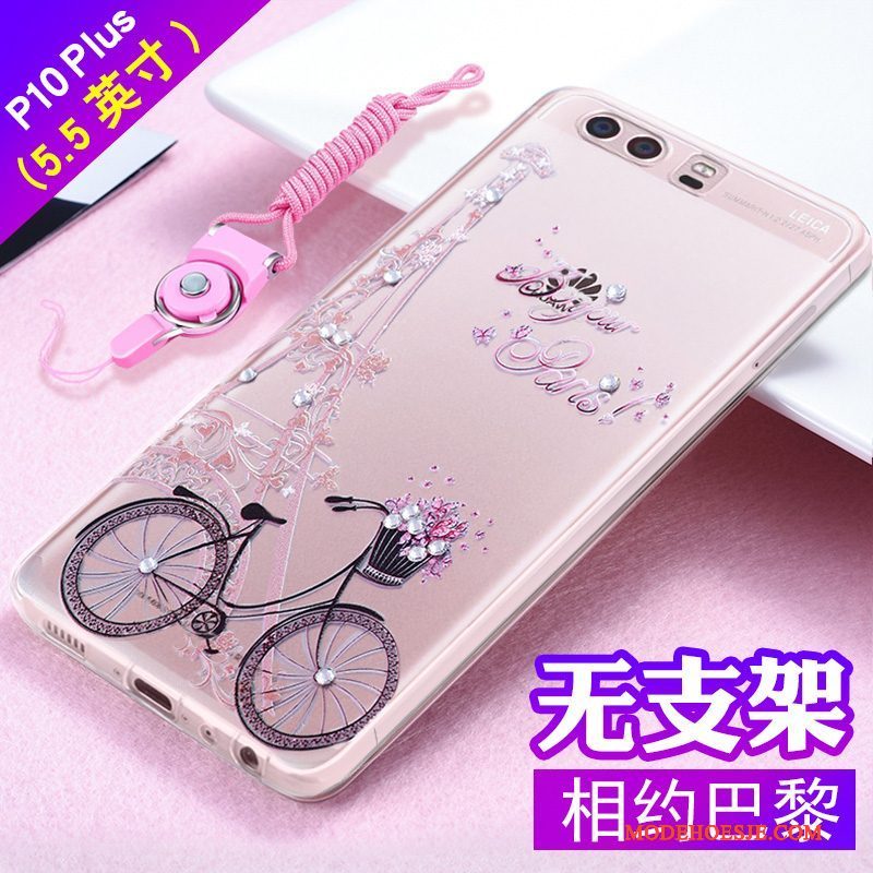 Hoesje Huawei P10 Plus Zacht Anti-fall Roze, Hoes Huawei P10 Plus Strass Telefoon Trend