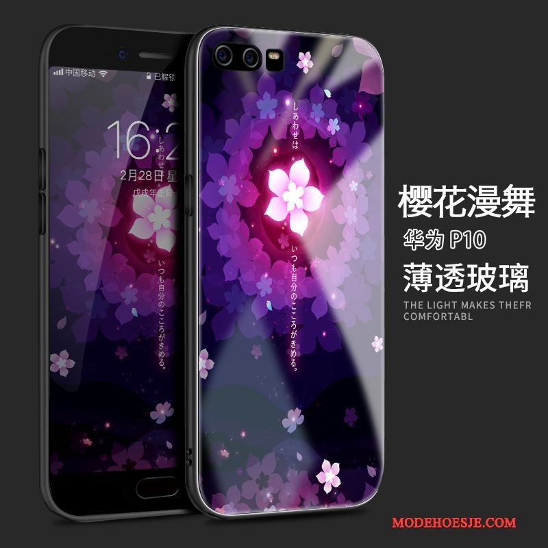 Hoesje Huawei P10 Scheppend Zwart Glas, Hoes Huawei P10 Siliconen Purpertelefoon