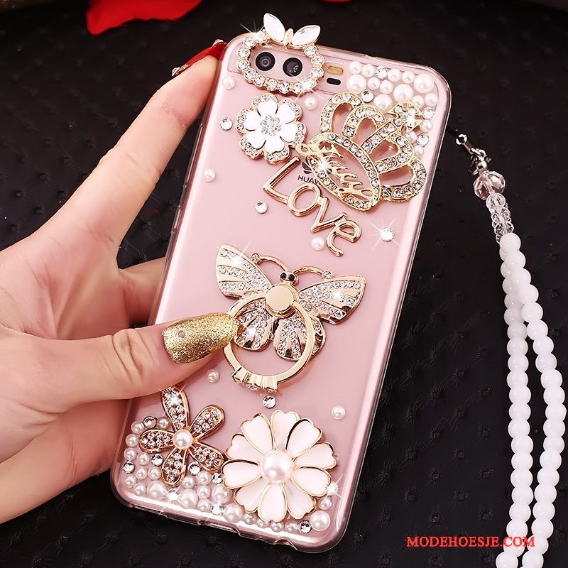 Hoesje Huawei P10 Siliconen Goudtelefoon, Hoes Huawei P10 Strass