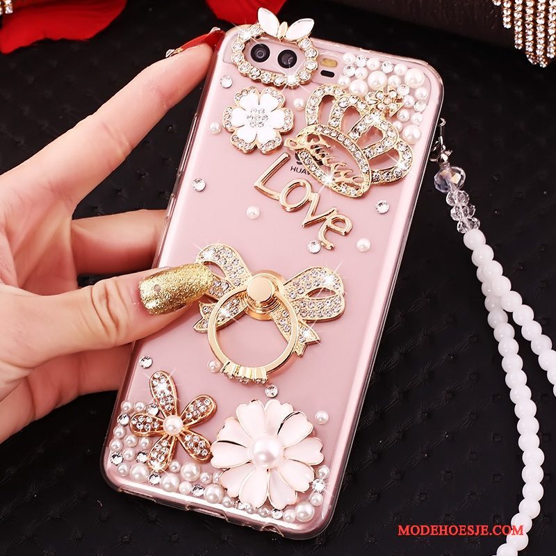 Hoesje Huawei P10 Siliconen Goudtelefoon, Hoes Huawei P10 Strass