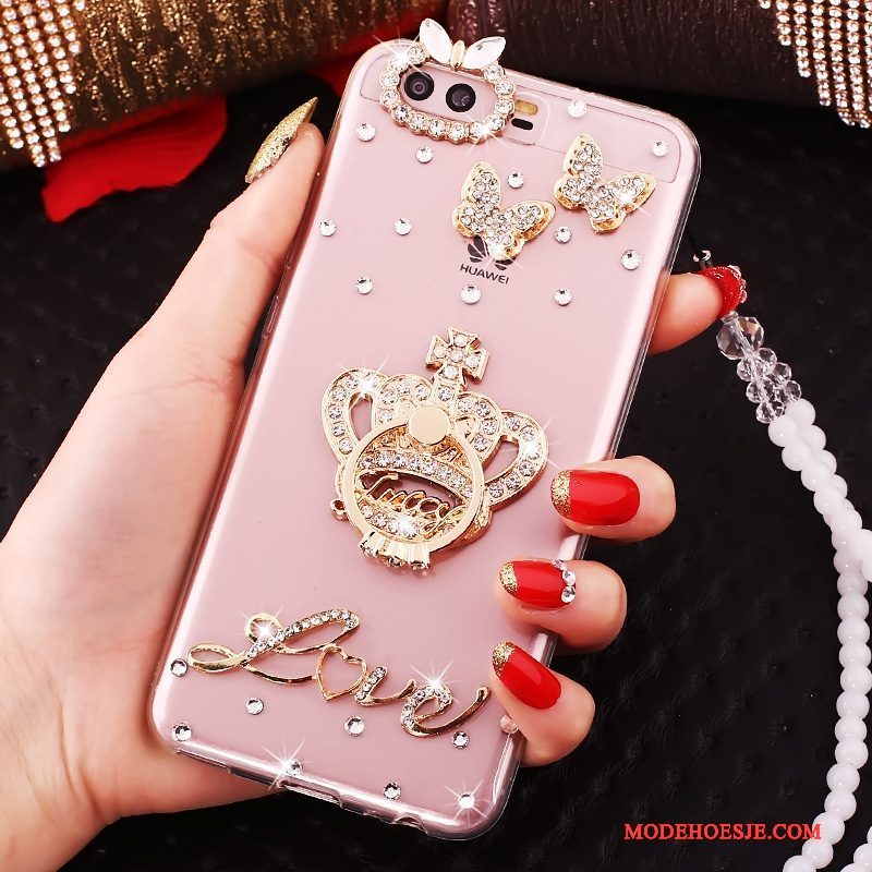 Hoesje Huawei P10 Siliconen Goudtelefoon, Hoes Huawei P10 Strass