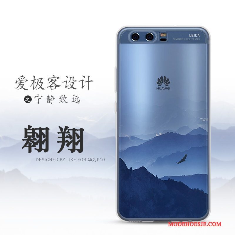 Hoesje Huawei P10 Siliconen Landschap Anti-fall, Hoes Huawei P10 Zacht Blauwtelefoon