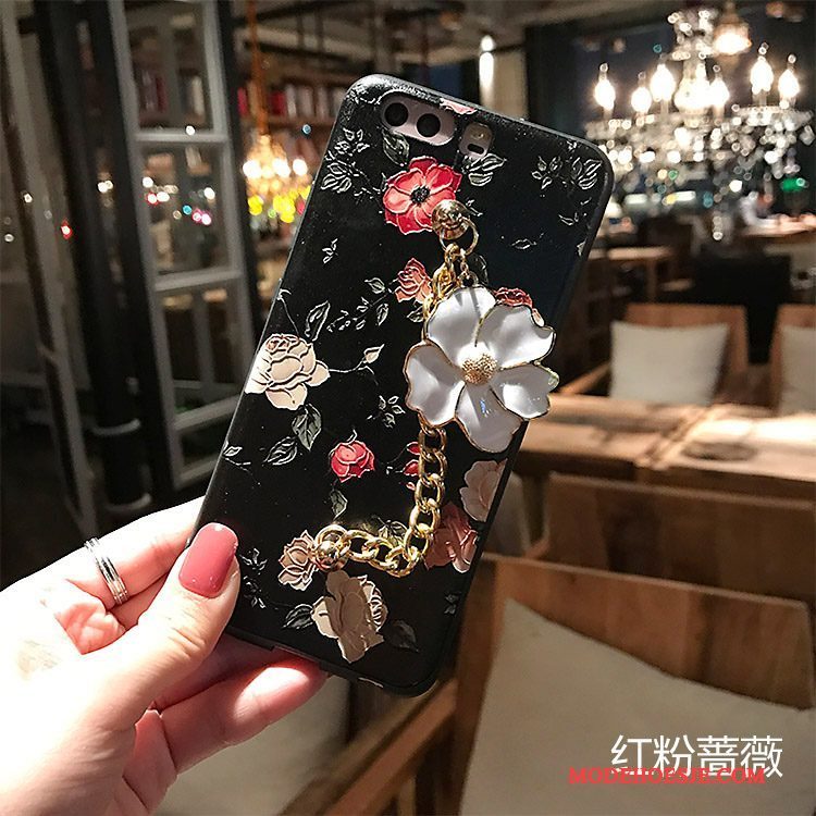 Hoesje Huawei P10 Siliconen Schrobben Bloemen, Hoes Huawei P10 Reliëf Zwarttelefoon