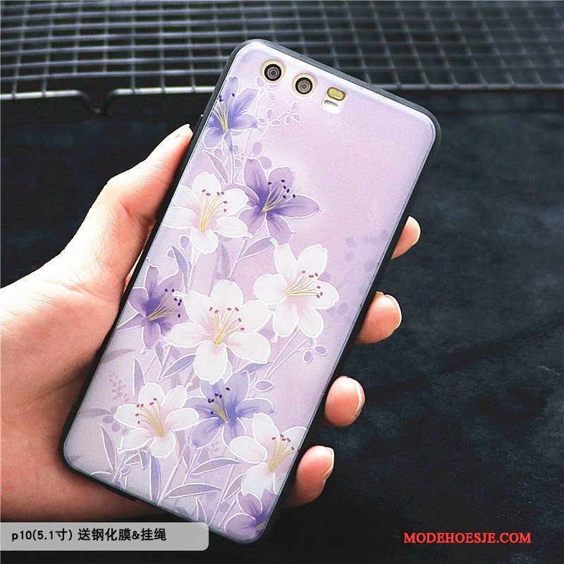 Hoesje Huawei P10 Siliconen Telefoon Bloemen, Hoes Huawei P10 Bescherming Trend Rood