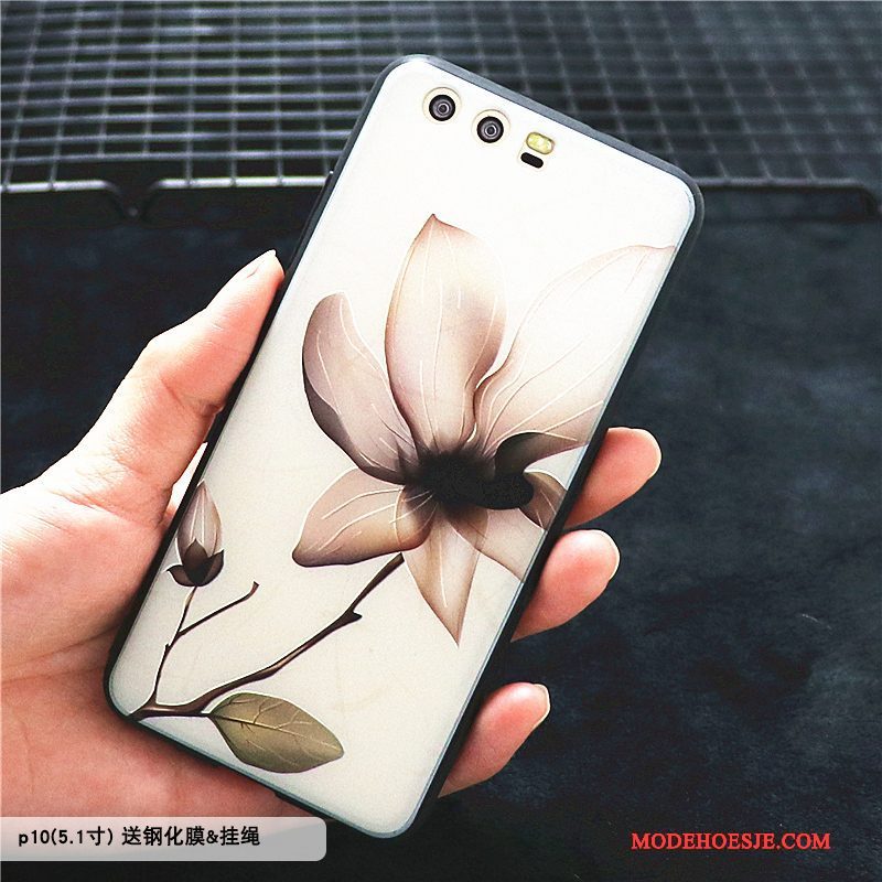 Hoesje Huawei P10 Siliconen Telefoon Bloemen, Hoes Huawei P10 Bescherming Trend Rood