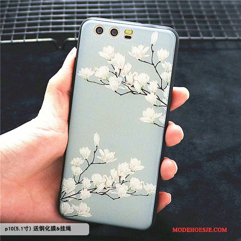 Hoesje Huawei P10 Siliconen Telefoon Bloemen, Hoes Huawei P10 Bescherming Trend Rood