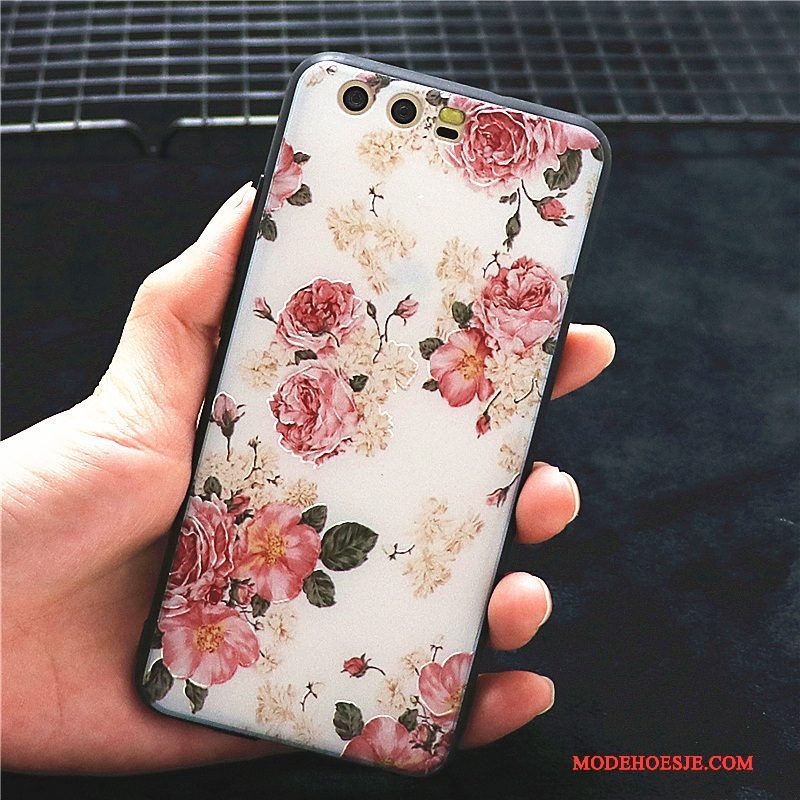 Hoesje Huawei P10 Siliconen Telefoon Bloemen, Hoes Huawei P10 Bescherming Trend Rood