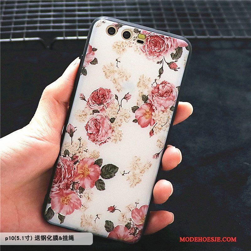 Hoesje Huawei P10 Siliconen Telefoon Bloemen, Hoes Huawei P10 Bescherming Trend Rood