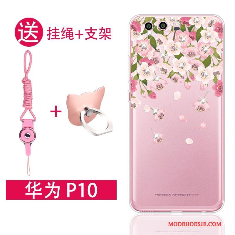 Hoesje Huawei P10 Siliconen Trend Roze, Hoes Huawei P10 Zacht Hanger Doorzichtig