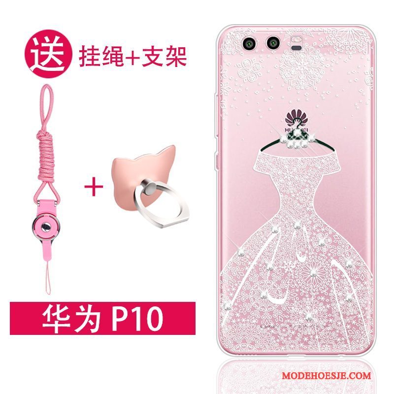 Hoesje Huawei P10 Siliconen Trend Roze, Hoes Huawei P10 Zacht Hanger Doorzichtig