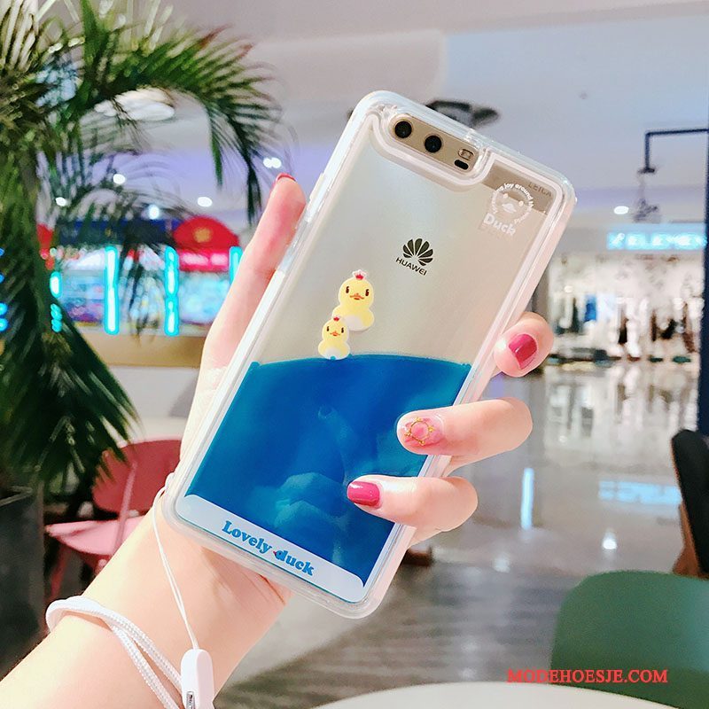 Hoesje Huawei P10 Spotprent Mini Eend, Hoes Huawei P10 Scheppend Doorzichtig Blauw