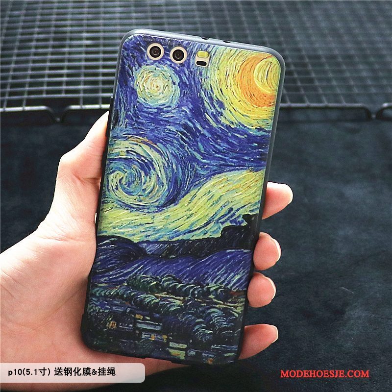 Hoesje Huawei P10 Zakken Telefoon Olieverfschilderij, Hoes Huawei P10 Bescherming Blauw Anti-fall