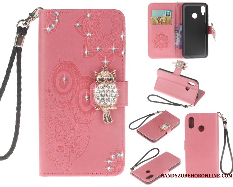 Hoesje Huawei P20 Lite Bescherming Blauw Kat, Hoes Huawei P20 Lite Strass Telefoon Hanger