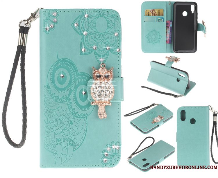 Hoesje Huawei P20 Lite Bescherming Blauw Kat, Hoes Huawei P20 Lite Strass Telefoon Hanger