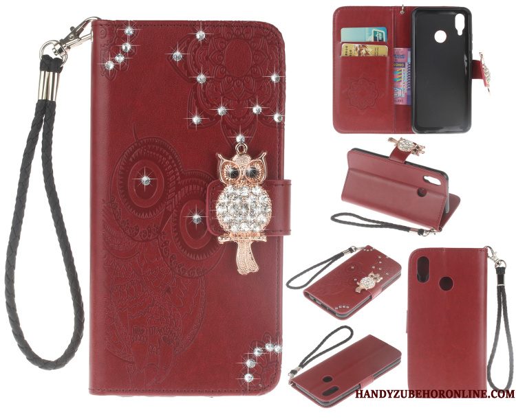 Hoesje Huawei P20 Lite Bescherming Blauw Kat, Hoes Huawei P20 Lite Strass Telefoon Hanger