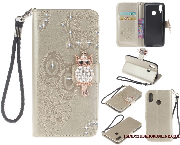 Hoesje Huawei P20 Lite Bescherming Blauw Kat, Hoes Huawei P20 Lite Strass Telefoon Hanger