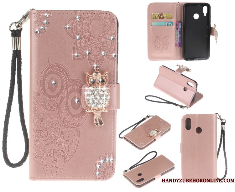 Hoesje Huawei P20 Lite Bescherming Blauw Kat, Hoes Huawei P20 Lite Strass Telefoon Hanger