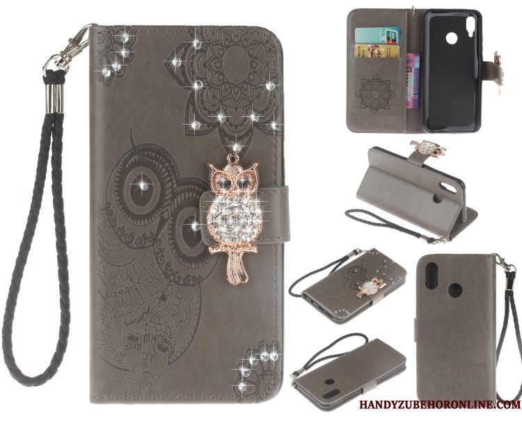 Hoesje Huawei P20 Lite Bescherming Blauw Kat, Hoes Huawei P20 Lite Strass Telefoon Hanger