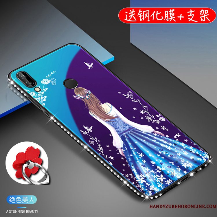 Hoesje Huawei P20 Lite Bescherming Glas Jeugd, Hoes Huawei P20 Lite Strass Telefoon Purper