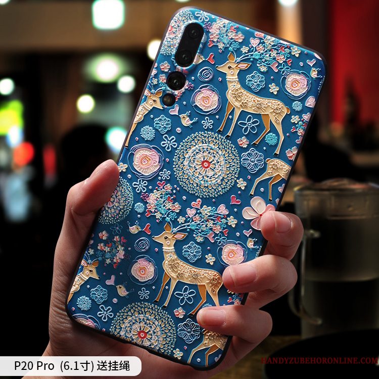 Hoesje Huawei P20 Pro Reliëf Hangertelefoon, Hoes Huawei P20 Pro Bescherming Wind Trendy Merk