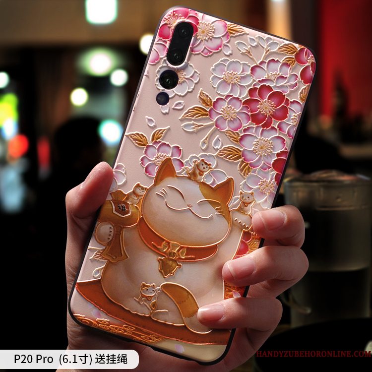 Hoesje Huawei P20 Pro Reliëf Hangertelefoon, Hoes Huawei P20 Pro Bescherming Wind Trendy Merk